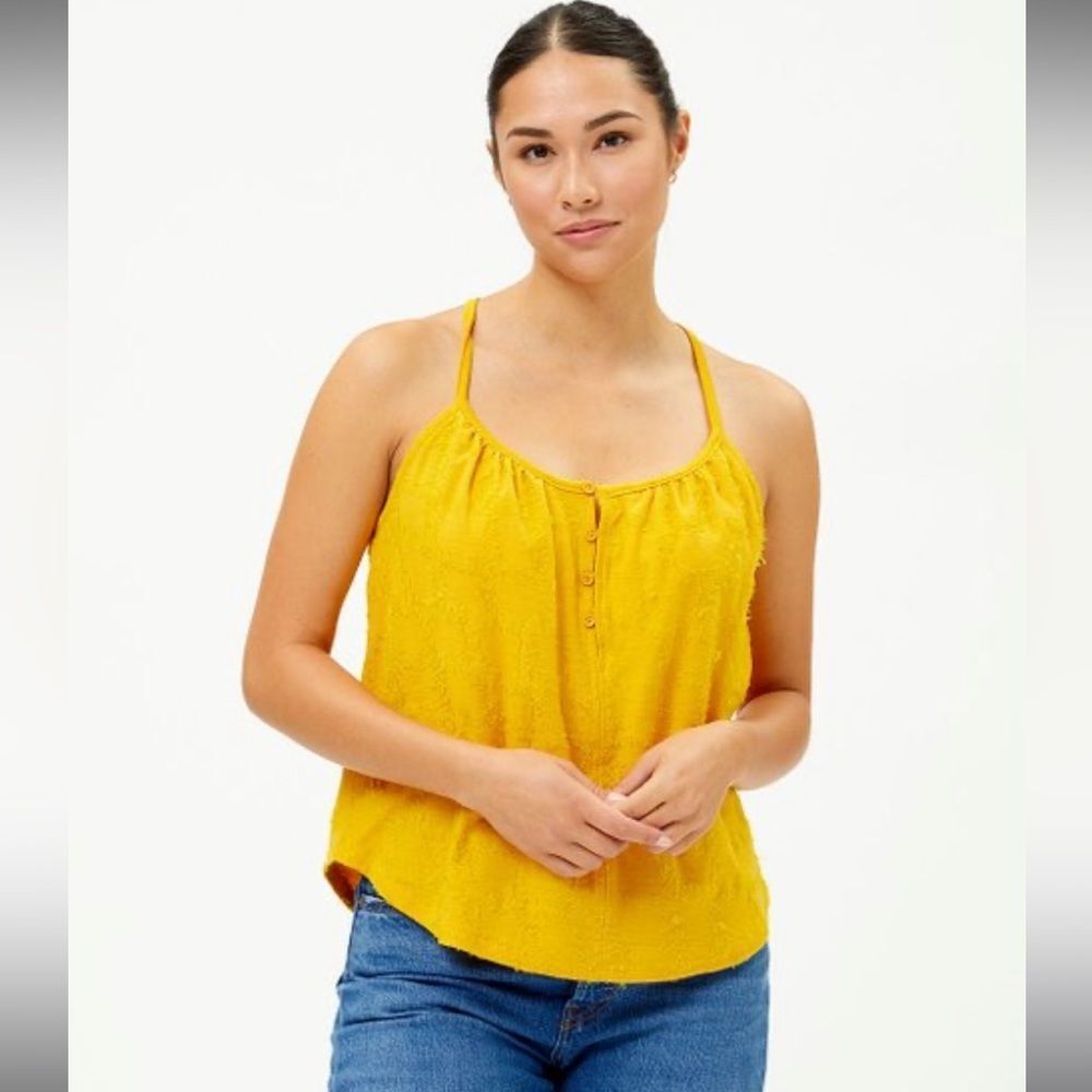 Philosophy Clothing yellow Fringe-Accent Button-Front Tank top NWT Small